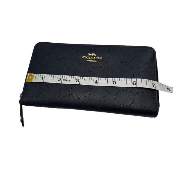 COACH Navy Blue Signature Dotted Zip Around Wallet - Picture 9 of 11